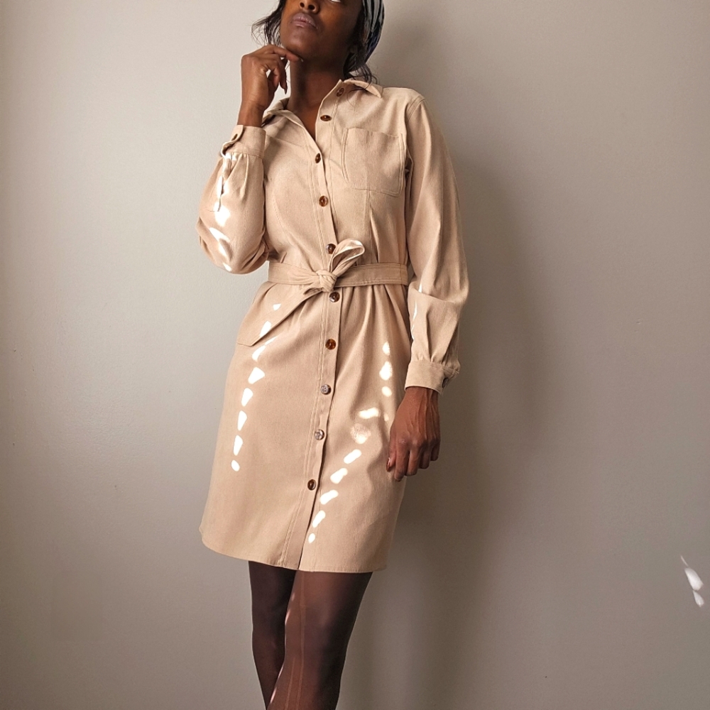 Camel Brushed Suede Button Up Dress